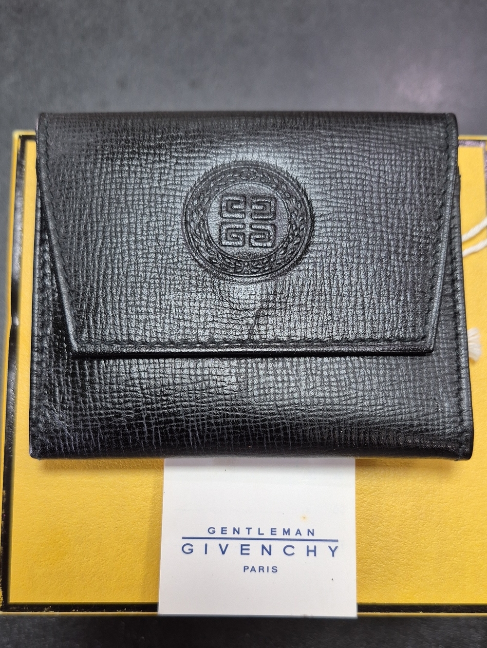 Givenchy 🖤 Black Textured Leather Small Wallet with Embossed Medallion-LIKE NEW